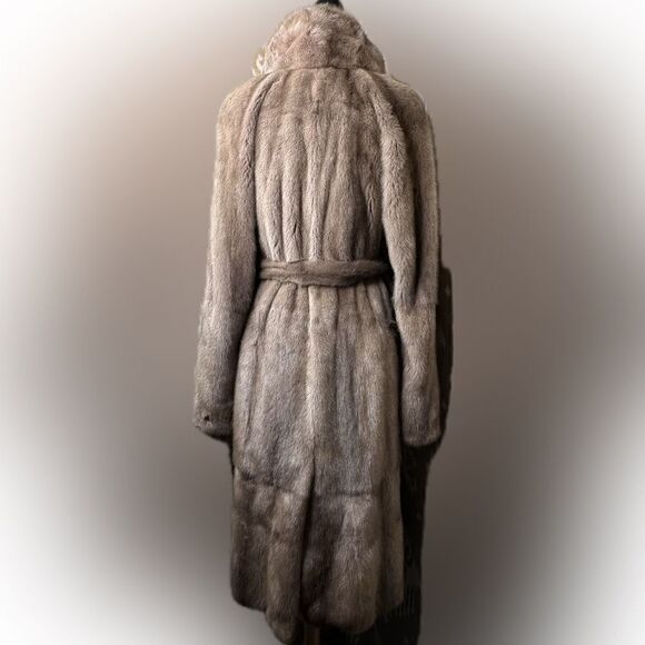 Massini * Pastel Brown Full Length Belted Vertical Mink Mob Wife Coat - Picture 9 of 16